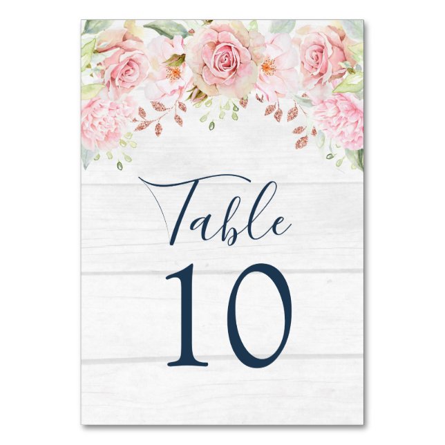Cartões de Número de Mesa Floral Rosa Rústico para (Frente)
