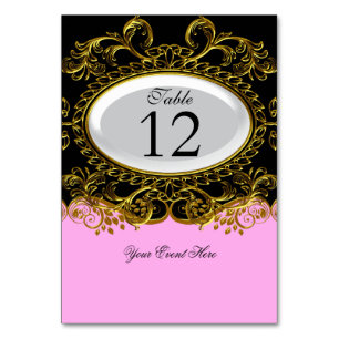 Cartões de Número de Mesa Rosa Real Dourado Preto