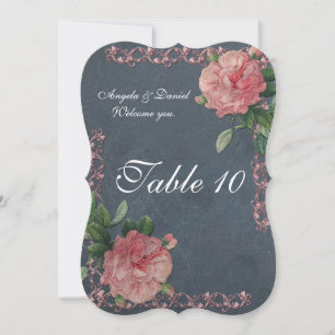 Cartões de número de mesa Rosas vintage em quadro-