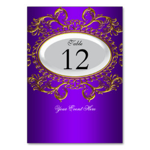 Cartões de Número de Mesa Roxo Real Branco Dourado