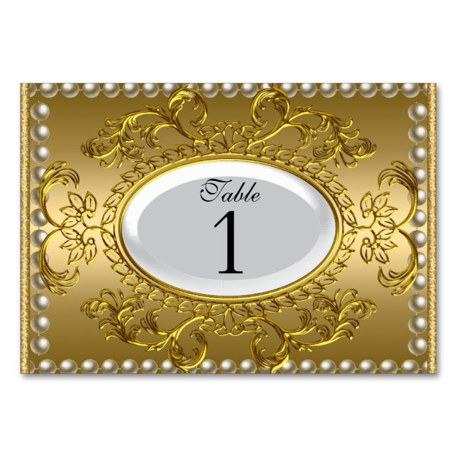 Cartões de Número de Mesa Royal Branco Dourado (Frente)