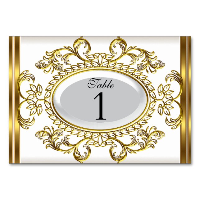 Cartões de Número de Mesa Royal Branco Dourado (Frente)