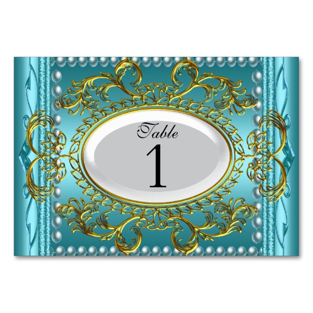 Cartões de Número de Mesa Royal Teal Azul Branco D (Frente)