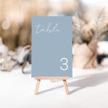 Cartões de Número de Tabela Azul com Dusty Minimal<br><div class="desc">Design moderno e elegante imprimiu Cartões de Número de Tabela Azul Simples Dusty Simples e Minimalista que podem ser personalizados com seu texto e adiciona cada placa de número de tabela ao seu carrinho, um a um. Veja a Design de Arte Gráfica para outros produtos que combinam com este design!...</div>