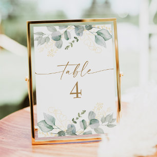 Cartões de Número de Tabela de Casamento Dourado e