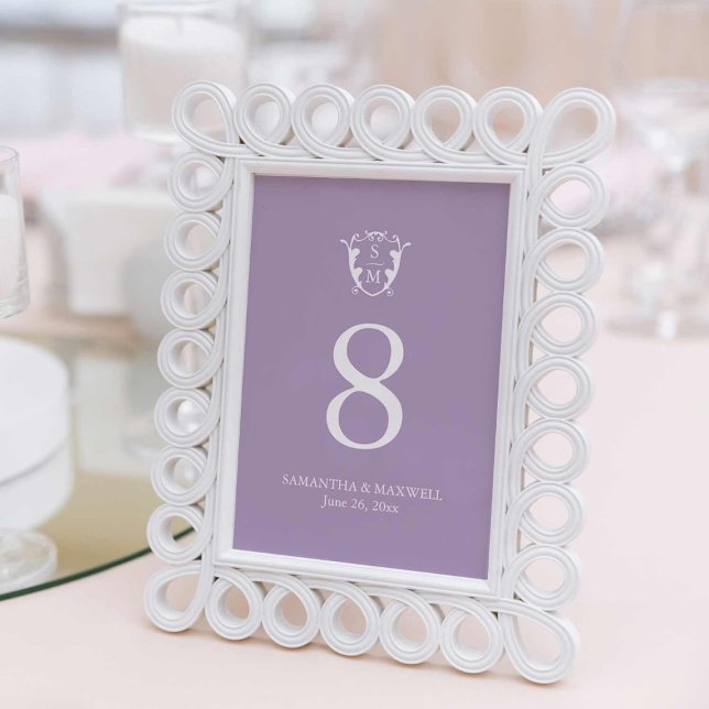 Cartões de Número de Tabela de Casamento Monograma (Wedding table numbers simple purple monogram)