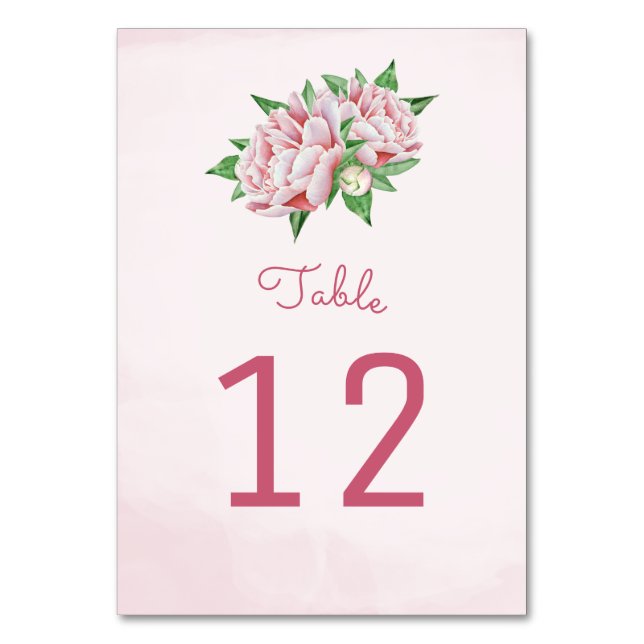 Cartões de Número de Tabela de Flor de Peony Rosa (Frente)