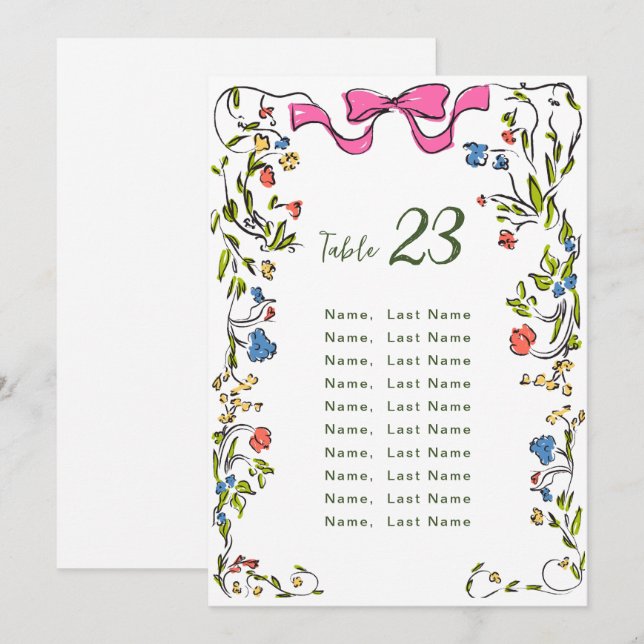 Cartões de Número de Tabela de Flores Selvagens de (Frente/Verso)