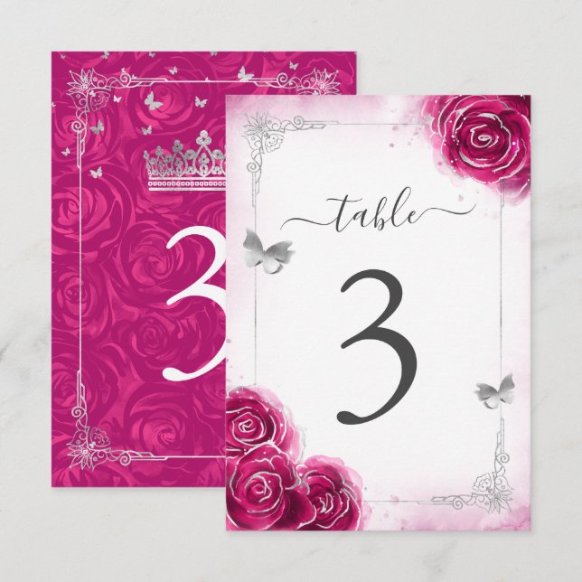 Cartões de Número de Tabela de Modelo Fuchsia Eleg (Frente/Verso)