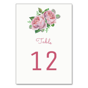 Cartões de Número de Tabela de Rosas Rosa