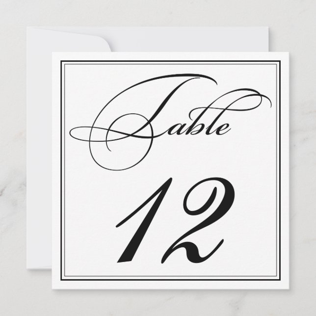 Cartões de Número de Tabela de Script Preto e Bran (Frente)