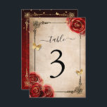 Cartões de Número de Tabela Dourada Preta da Rosa<br><div class="desc">Crie suas próprias placas elegantes de números de tabela usando um elegante e rústico papel pergaminho DIY modelo que é simples e fácil de usar. A design da safra ilustrada pela artista Raphaela Wilson retrata o antigo papel acentuado com rosas vermelhas escuras românticas acentuadas em ouro. O confete da borboleta...</div>