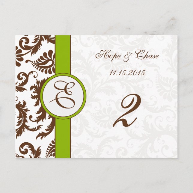 Cartões de Número de Tabela Verde da Apple Damask  (Frente)