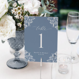 Cartões de Números de Mesa Azul Elegante