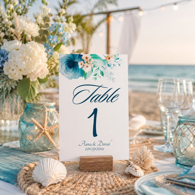 Cartões de números de mesa para casamento Azure Bl (Criador carregado)
