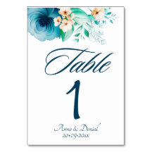 Cartões de números de mesa para casamento Azure Bl