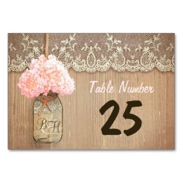 cartões de números de tabela rústicos mason jar e