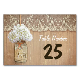 cartões de números de tabela rústicos mason jar e