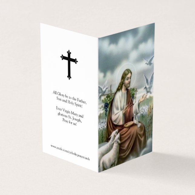 Cartões de Oração Católicos | Jesus com pombos (Exterior)