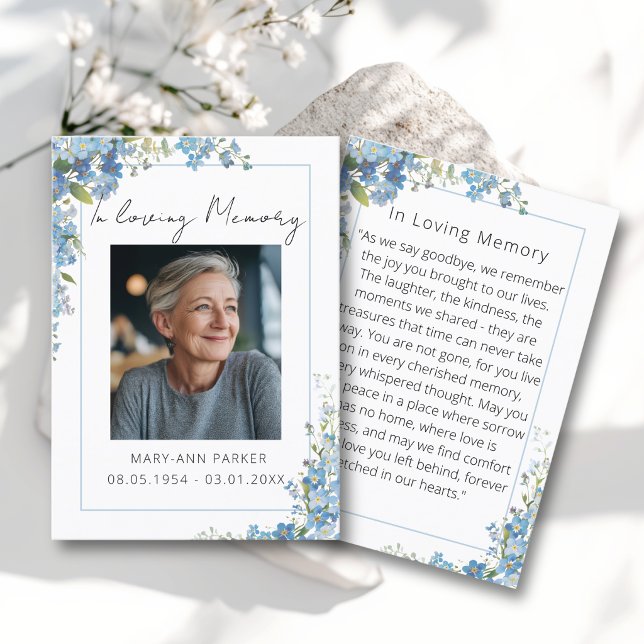 Cartões de Oração com Foto de Flores Não Me Esqueç (Forget Me Not Flowers Photo Prayer Cards)