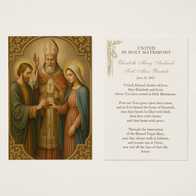 Cartões de Oração de Casamento Católico Betrothal (Frente & Verso)