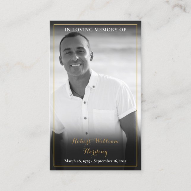 Cartões de oração de fotos brancas pretas do memor (Frente)