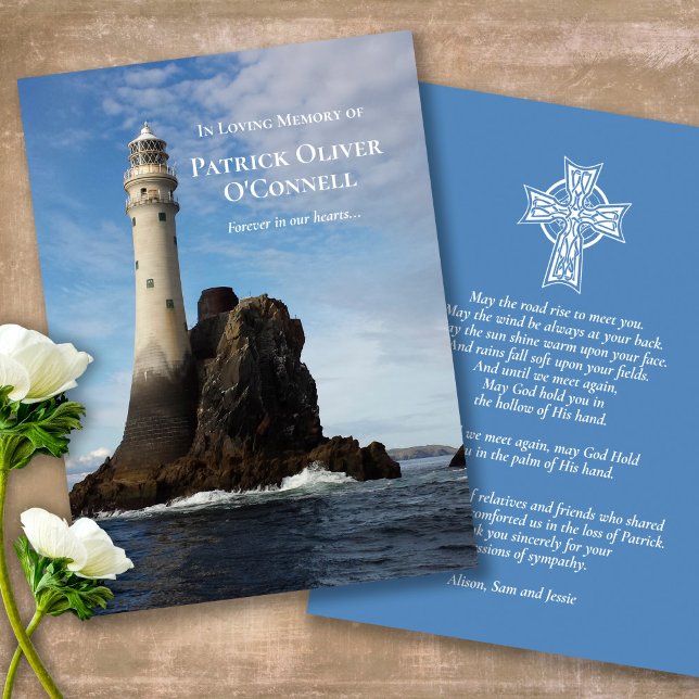 Cartões de Oração | Farol Irlandês (catholic, religious, celebration of life, in loving memory of, prayer cards for bereavement)