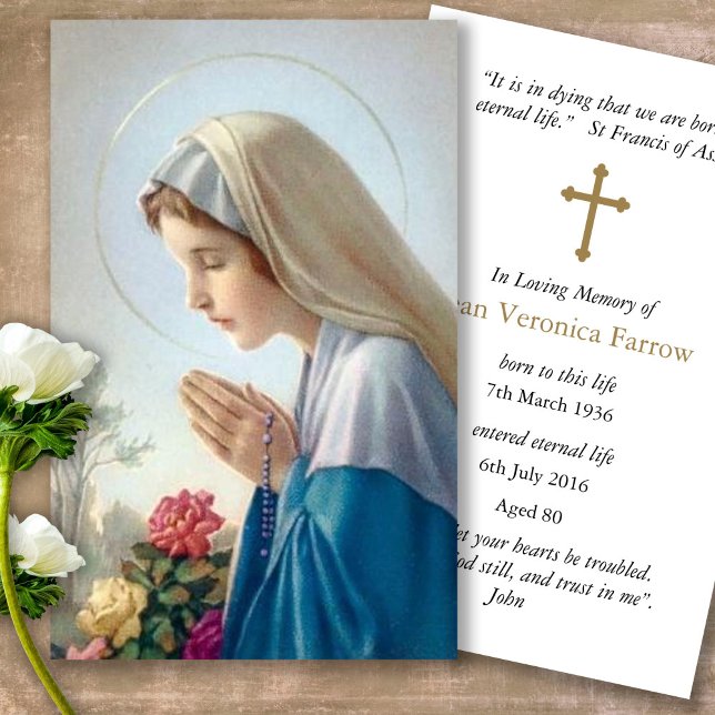 Cartões de Oração | Linda Virgem Maria (catholic, religious, celebration of life, in loving memory of, prayer cards for bereavement)