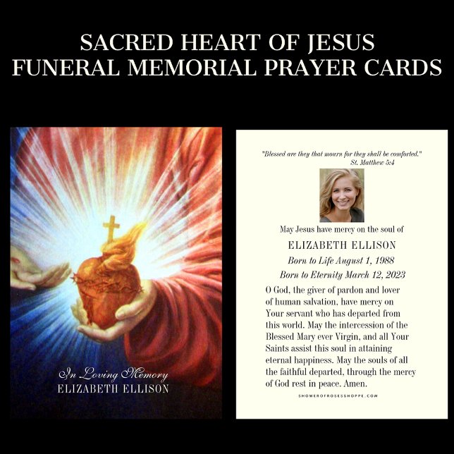 Cartões de Oração para Memorial do Jesus Católico (CATHOLIIC FUNERAL MEMORIAL PRAYER CARDS WITH THE SACRED HEART OF JESUS. )