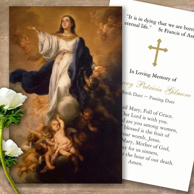 Cartões de Oração | Pressuposto de Mary com Cross (catholic, religious, celebration of life, in loving memory of, prayer cards for bereavement)
