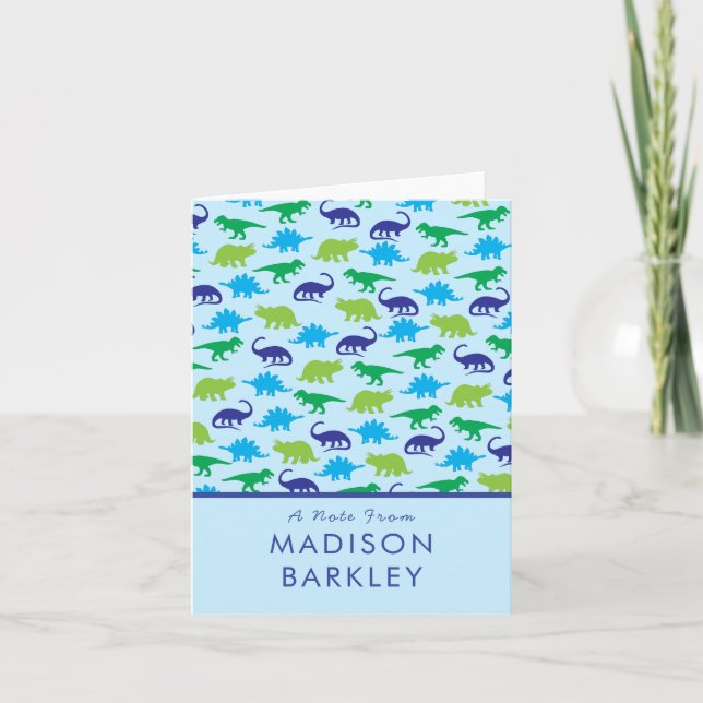 Cartões de Papelaria de Dinossauro Azul para Crian (Frente)