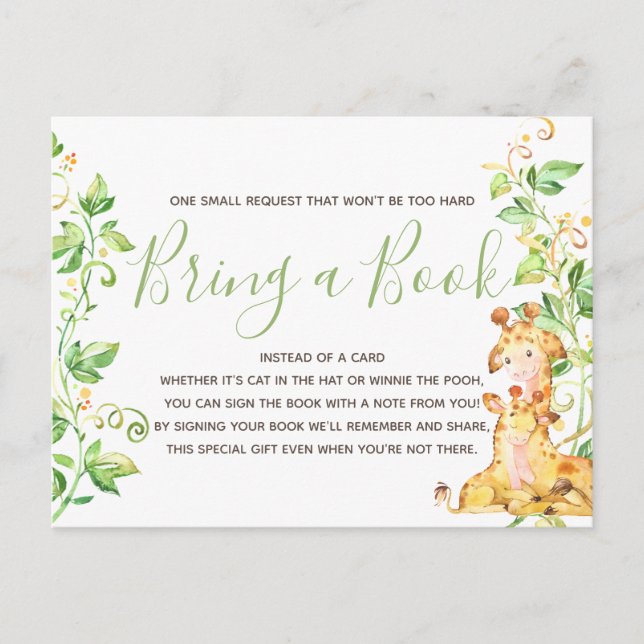 Cartões de Pedido de Livro para Chás de Bebê de Gi (Frente)