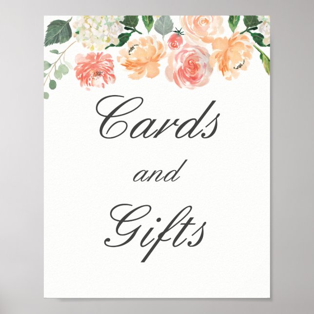 Cartões De Pêssego Floral E Poster De Casamento De (Frente)