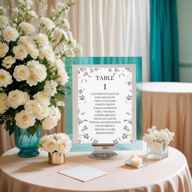 Cartões de Placa Floral Elegante com Nomes de Conv (Criador carregado)