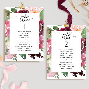 Cartões de Plano de Assentos Burgundy Blush com No