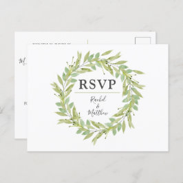 Cartões de Posto RSVP de Casamento Greenery Wreath