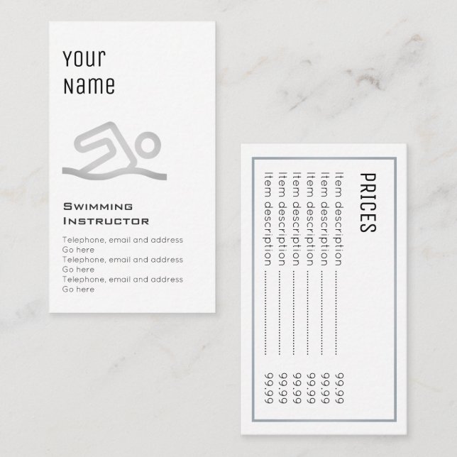 Cartões de preço "essenciais" do instrutor da (Frente/Verso)