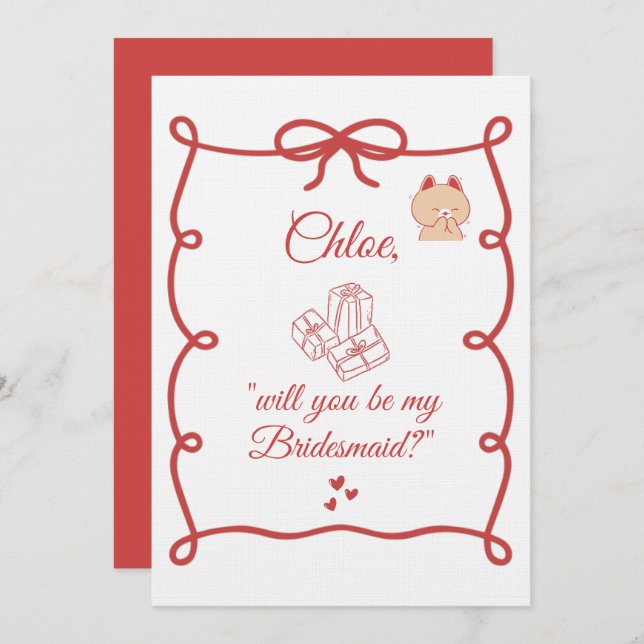 Cartões de Proposta de Damas de Honra Desenhados à (Frente/Verso)