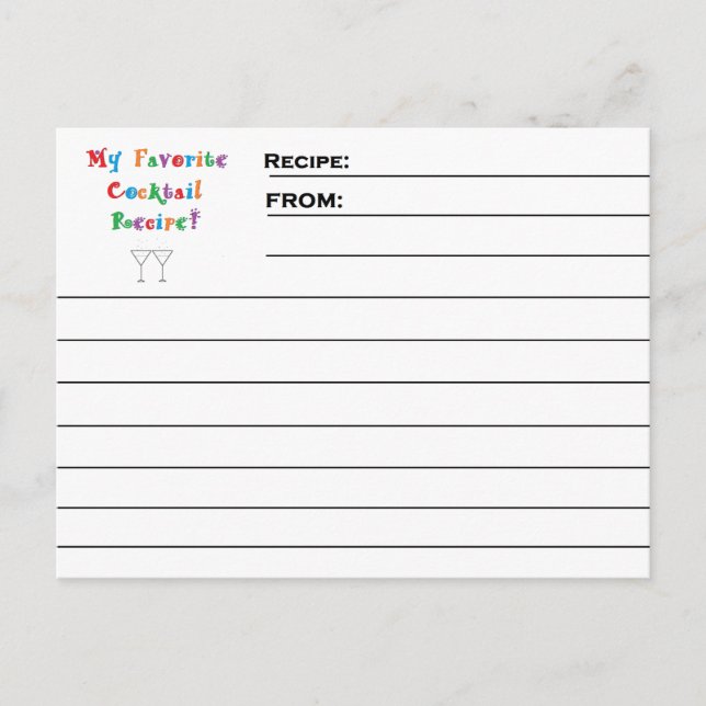Cartões de receita "Coquetel Favorito" (Frente)