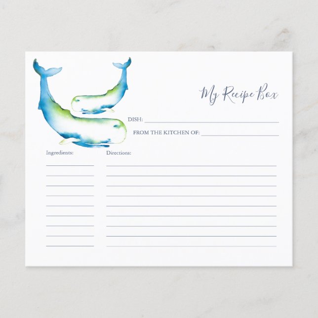 Cartões de receita de cozinhar Baleia Azul (Frente)