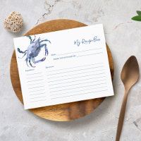 Cartões de receita de cozinhar Caranguejo Aquarela