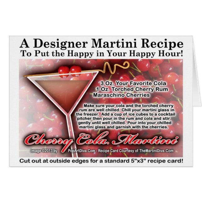 Cartões de Receita de Martini de Cola com Cereja (Frente Horizontal)