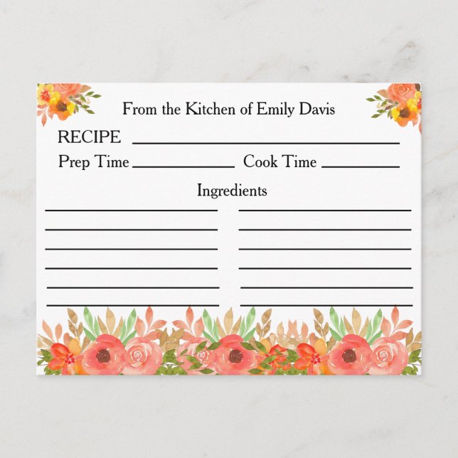 Cartões de Receita de Nome Personalizado com Flore (Frente)