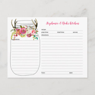 Cartões de Receita Pink Boho Antlers Mason Jar Rec