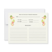 Cartões de receitas da família de cavalos-marinhos