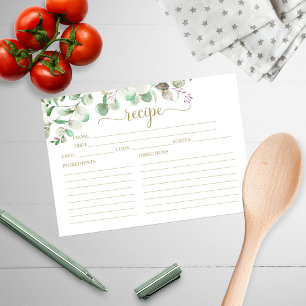 Cartões de Receitas de Chá de Noiva com Eucalipto