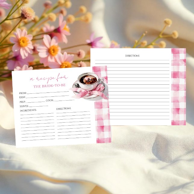Cartões de Receitas de Chá de Noiva com Laço Rosa  (Criador carregado)