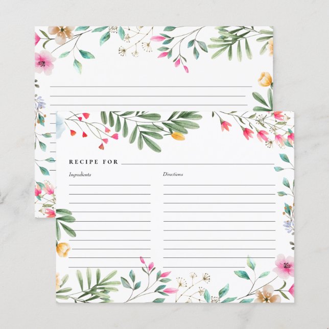 Cartões de Receitas de Flores Selvagens (Frente/Verso)