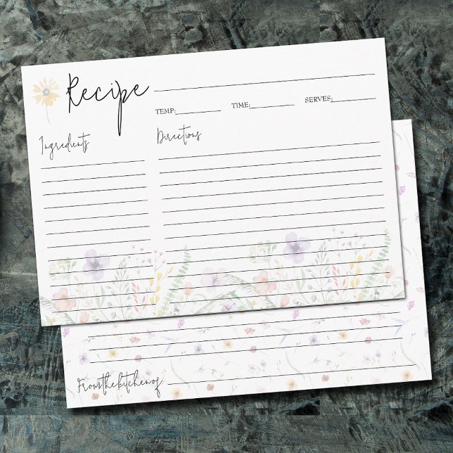 Cartões de receitas de flores selvagens da Daît (Dainty wildflowers recipe cards)