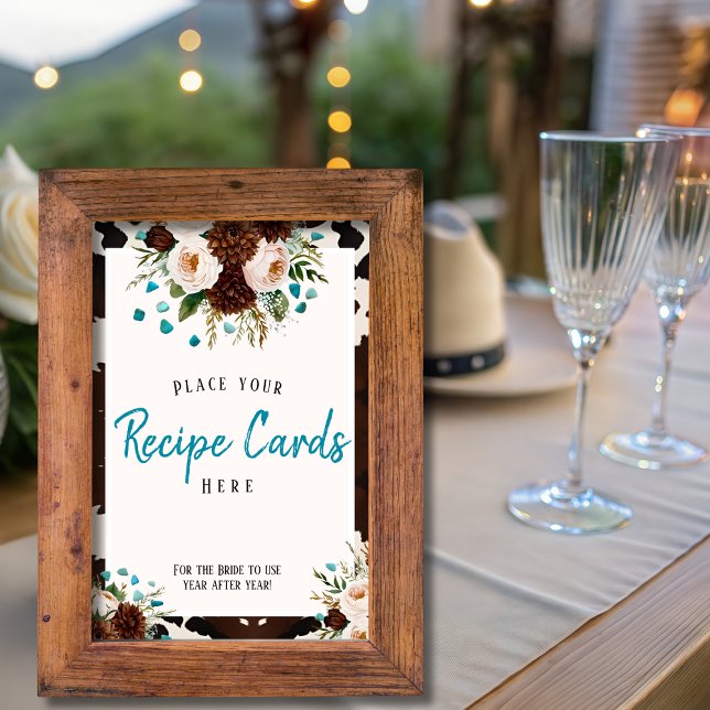 Cartões de Receitas de Flores Silvestres Boho Ocid (Western Boho Wildflower Recipe Cards Here Sign)